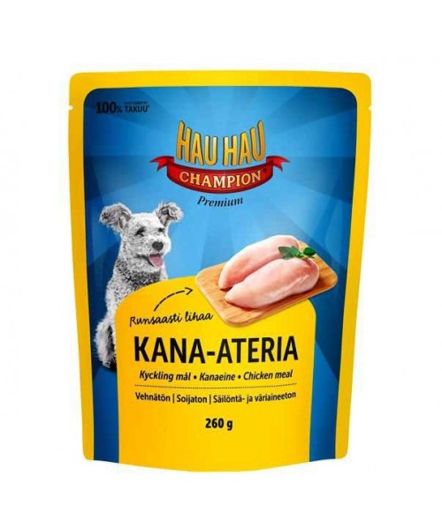 HAU-HAU CHAMPION konservuotas šunų ėdalas  su vištiena, 260 g