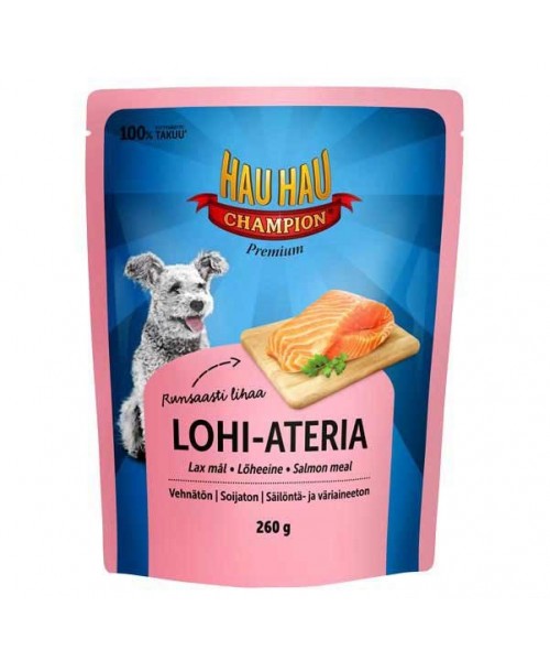 HAU-HAU CHAMPION konservuotas šunų ėdalas  su lašiša, 260 g