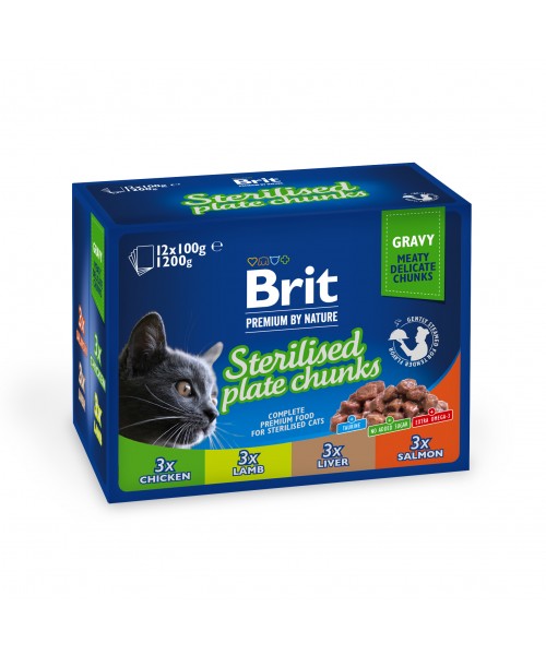 Brit Premium rinkinys sterilizuotoms katėms ( dėžutė)  Sterilised Plate 1200g (12x100g)