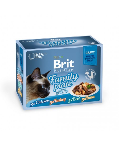 Brit Premium kačių konservų rinkinys ( dėžutėje ) Fillets in Gravy Family Plate 1020 g (12×85 g)