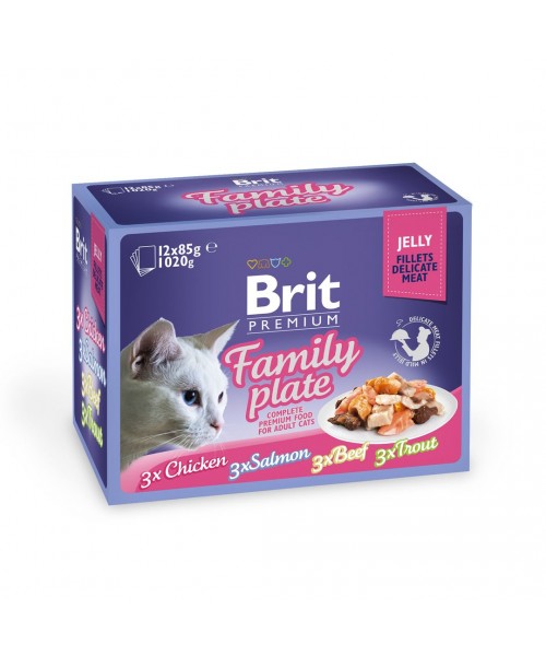Brit Premium kačių konservų rinkinys ( dėžutėje ) Fillets in Jelly Family Plate 1020 g (12×85 g)
