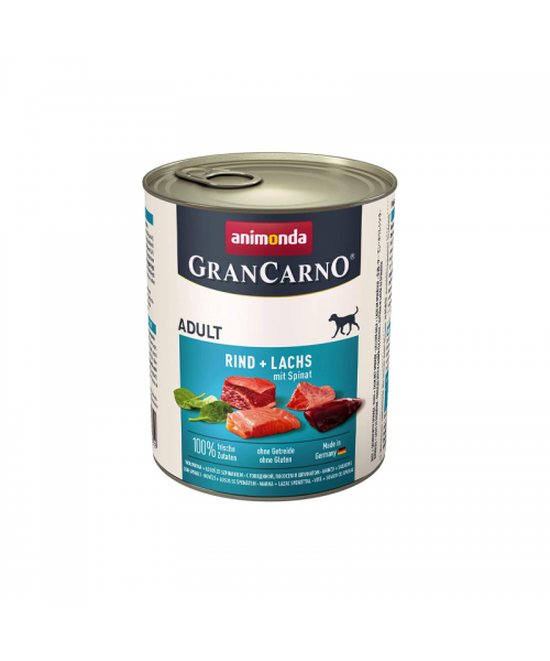 Animonda Grancarno konservai šunims su jautiena, lašiša ir špinatais 800g